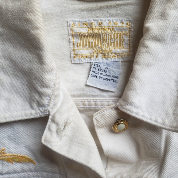 Vintage 90s Distressed Cropped White Denim Jacket - Picture 6 of 8